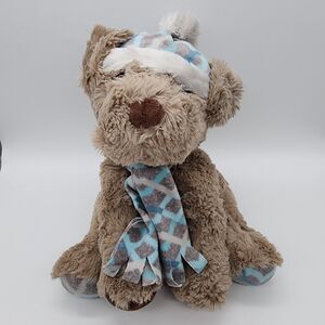 St Jude Gentle Treasures Dog Plush 12" Plaid Hat Scarf Dark Beige Stuffed Animal